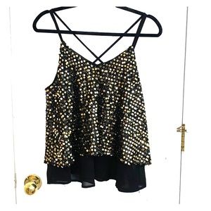 Black and gold sequin crop sleeveless blouse